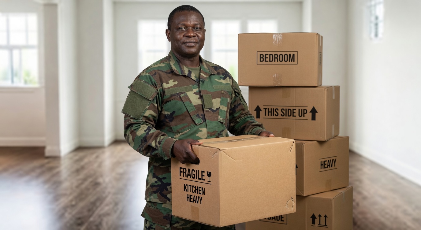 Military family moving boxes