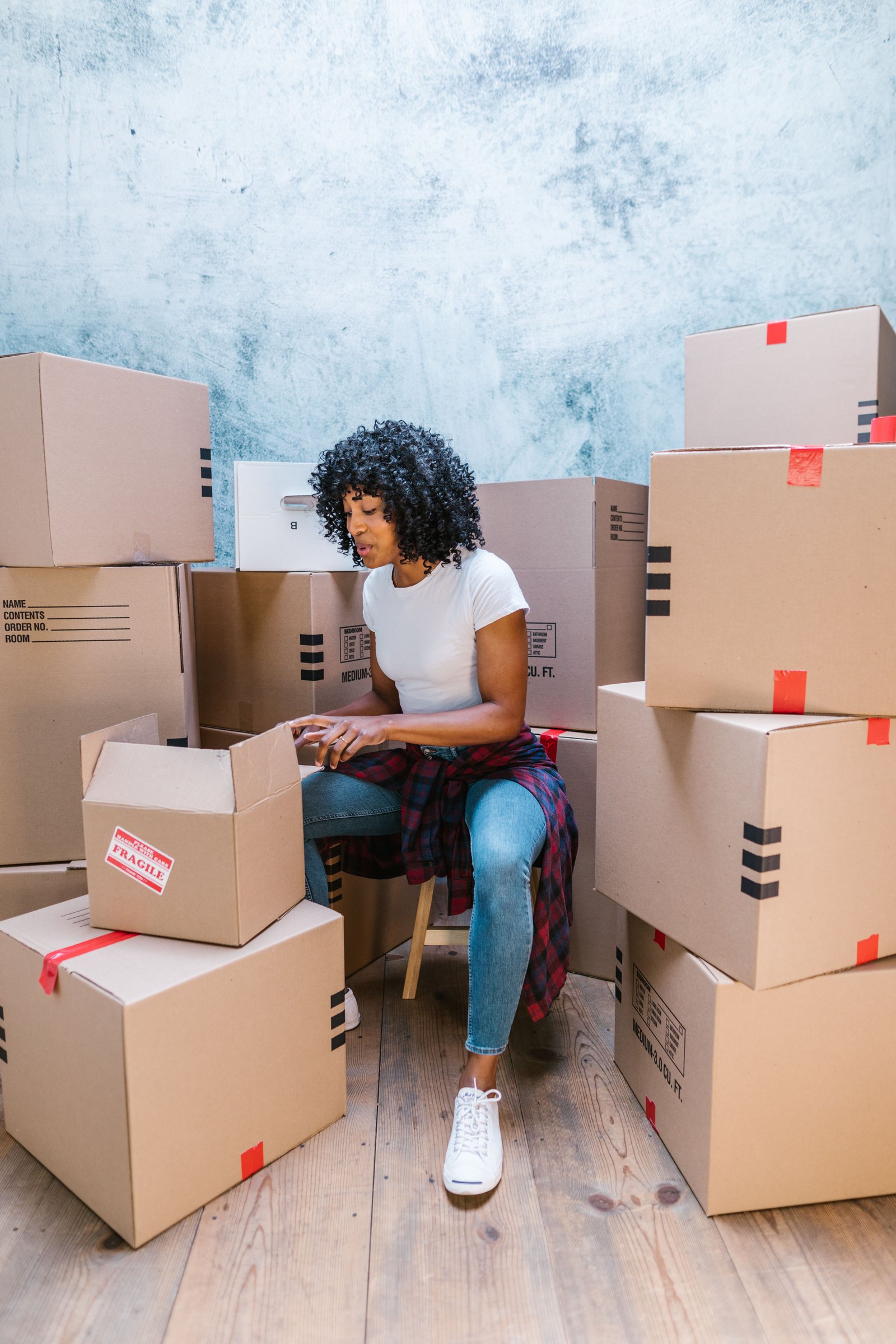 Organised moving boxes and supplies